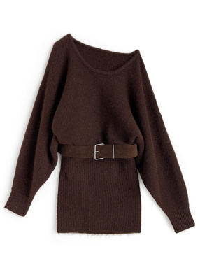 ベルト付き2Wayニットミニワンピース