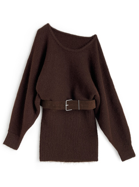 ベルト付き2Wayニットミニワンピース