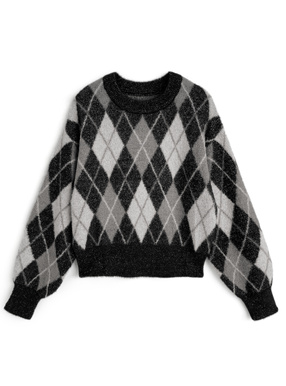 アーガイル柄ラメシャギーニットトップス
