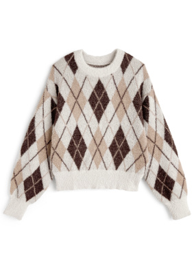 アーガイル柄ラメシャギーニットトップス