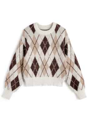 アーガイル柄ラメシャギーニットトップス