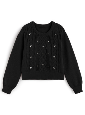 ビジューケーブル編みニットトップス