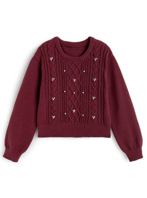 ビジューケーブル編みニットトップス
