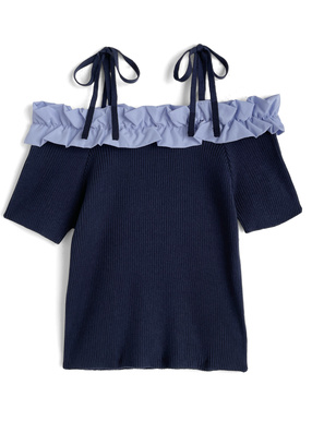 リボンフリルオフショルダーニットトップス