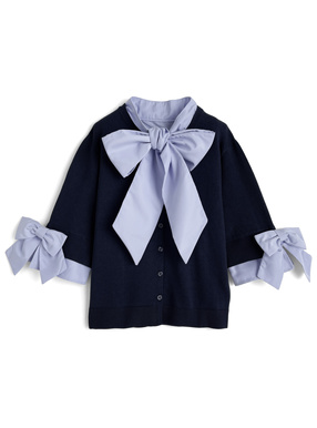 ボウタイ袖リボンニットトップス