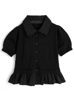 ドット柄シャツドッキングニットカーディガン