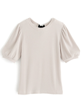 配色バックリボンテレコリブトップス