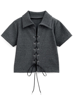 レースアップテレコリブトップス