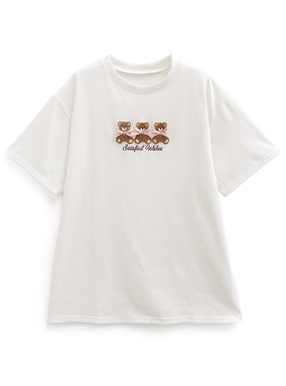 テディベアサガラ刺繍リボンビッグTシャツ