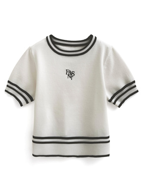 ロゴ刺繍配色ラインニットトップス