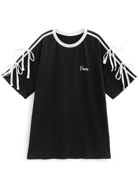 ロゴ刺繍配色サイドラインリボンTシャツ