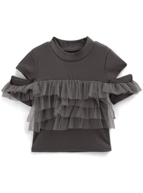 チュールフリルテレコリブトップス