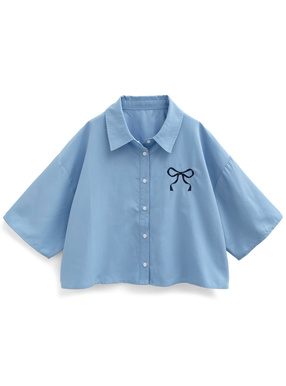 リボン刺繍ショート丈ブラウス