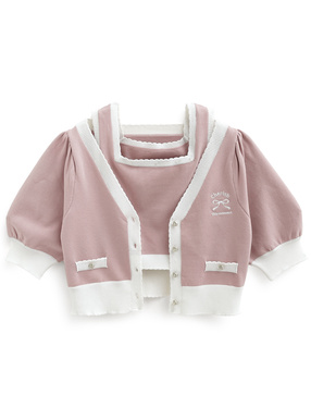 リボンロゴ刺繍カーディガン×タンクトップニットアンサンブル