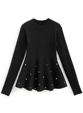 パールペプラムリブニットトップス