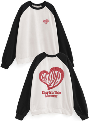 ラメハートロゴプリント配色スウェットトップス