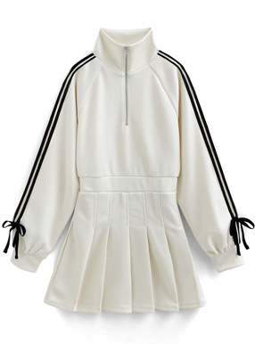 ラインハーフジップジャージプリーツミニワンピース