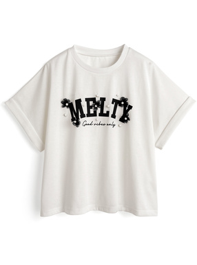 オーガンジーフラワーパールロゴTシャツ