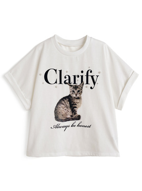 パールキャットプリントTシャツ