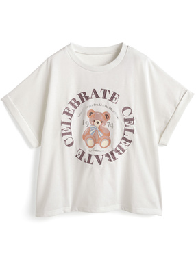 くまプリントサークルロゴ刺繍Tシャツ