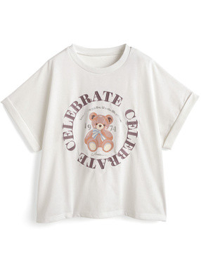 くまプリントサークルロゴ刺繍Tシャツ