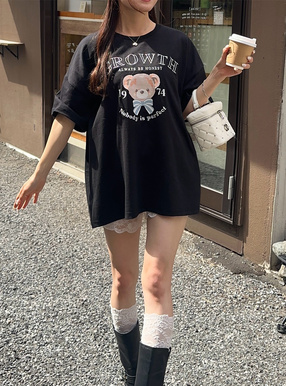 テディベアプリントロゴ刺繍Tシャツ