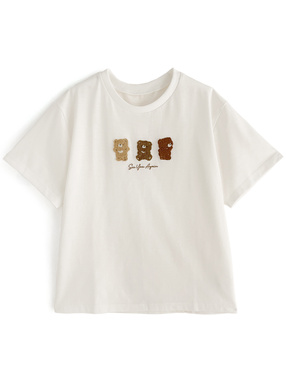 テディベア刺繍ロゴTシャツ