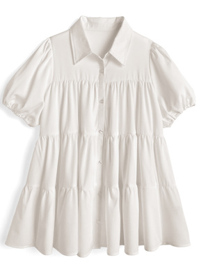 パフスリーブティアードシャツミニワンピース