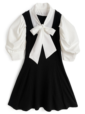 リボンタイシャツドッキングミニワンピース