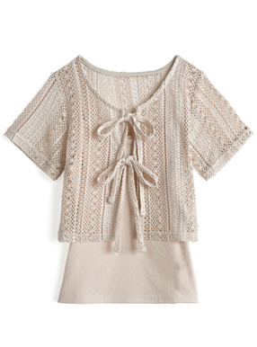 リボンクロシェボレロ×キャミソールアンサンブル