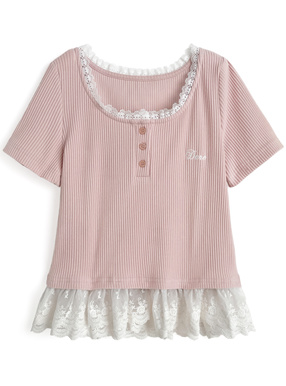 レースロゴ刺繍トップス