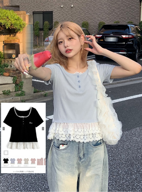 レースロゴ刺繍トップス