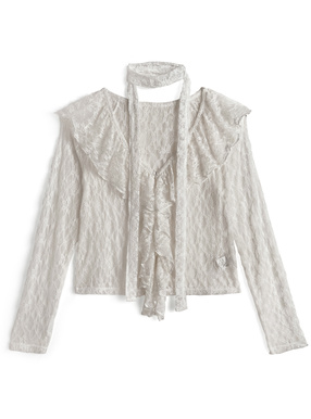 チョーカー付きラッフルフリルレースカーディガン