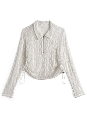 サイドドロストハーフジップレーストップス