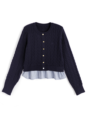 裾フリルケーブル編みニットトップス