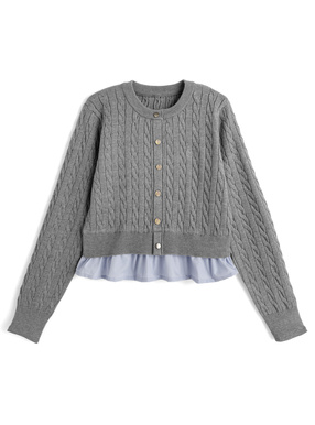 裾フリルケーブル編みニットトップス
