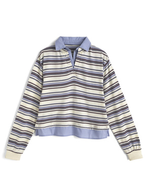 ボーダー柄シャツレイヤード風ニットトップス