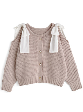 ショルダーオープンリボンモールニットカーディガン