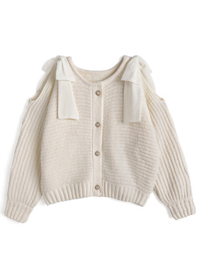 ショルダーオープンリボンモールニットカーディガン