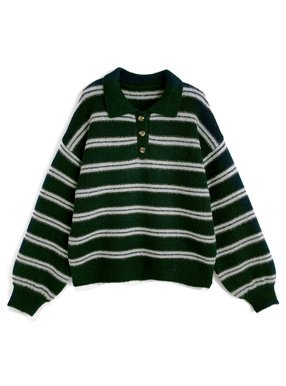 ボーダー柄ロゴ刺繍ポロニットトップス