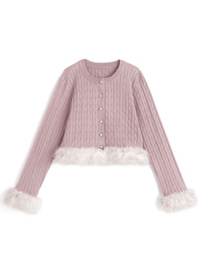 ファーケーブル編みニットカーディガン