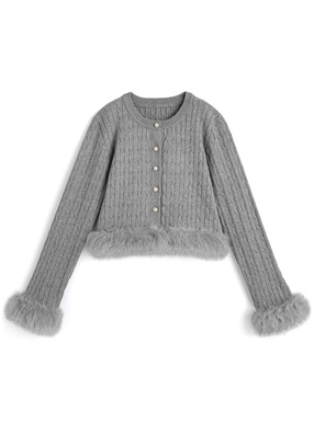 ファーケーブル編みニットカーディガン