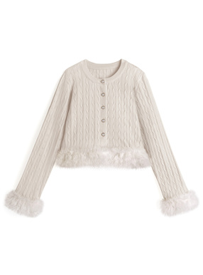 ファーケーブル編みニットカーディガン