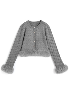 ファーケーブル編みニットカーディガン