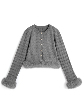 ファーケーブル編みニットカーディガン