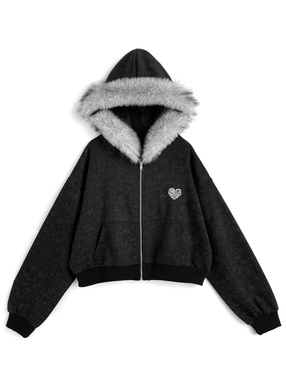 ファーフードロゴ刺繍ラメスウェットパーカー