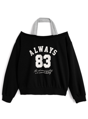 ホルターネックロゴプリントオフショルダースウェットトップス