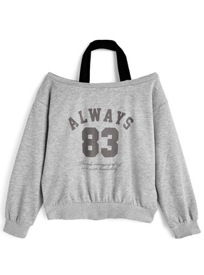 ホルターネックロゴプリントオフショルダースウェットトップス