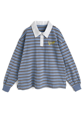 ボーダー柄ロゴ刺繍トップス