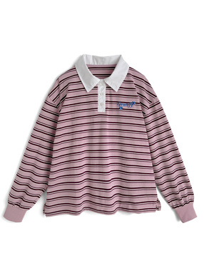 ボーダー柄ロゴ刺繍トップス